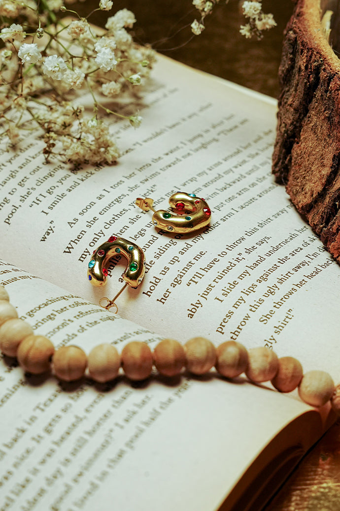 Half Hoop Coloured Stone Ear Rings