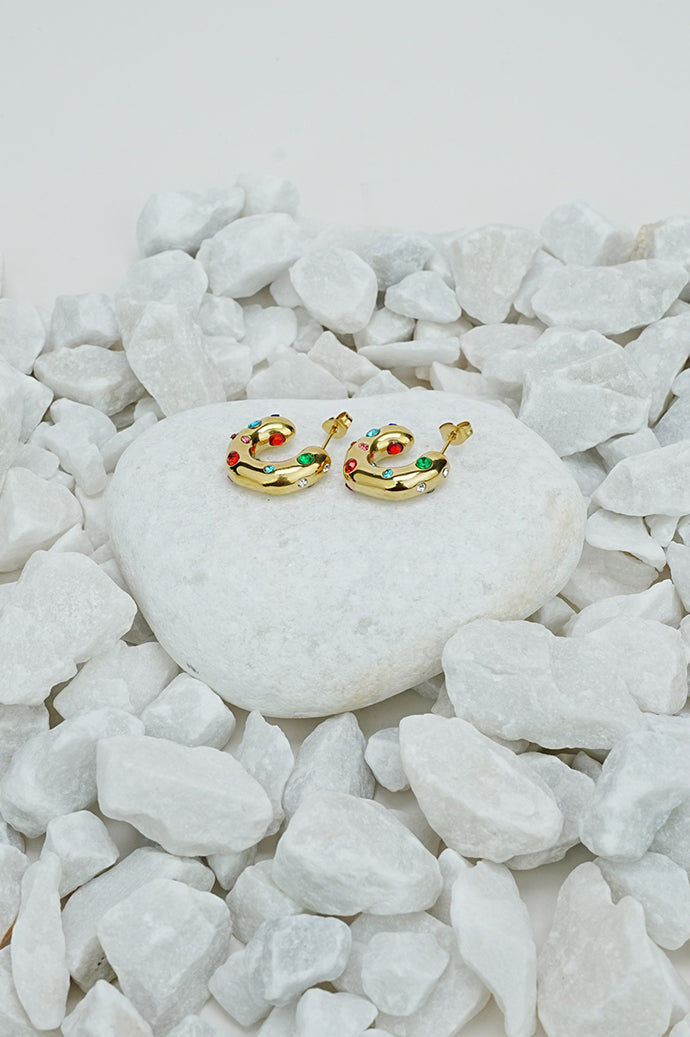 Half Hoop Coloured Stone Ear Rings