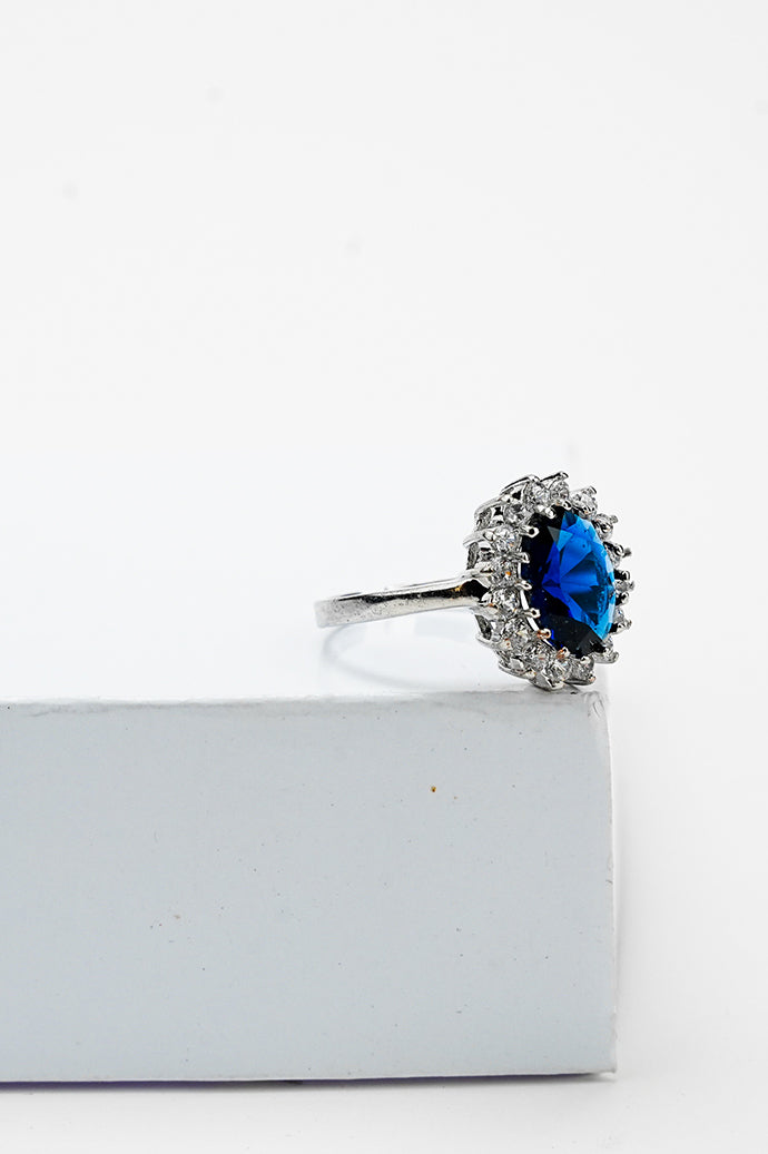 Silver Blue Adjustable Ring