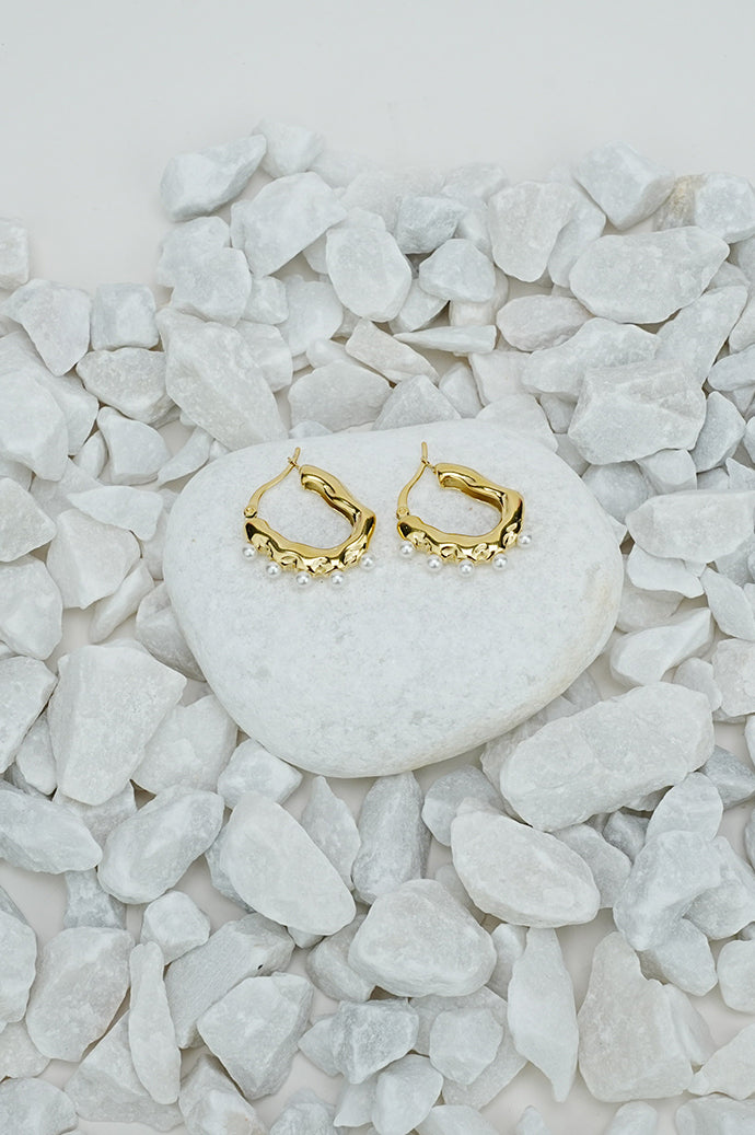 Hammered oval gold hoop earring waterproof stainless steel, Future Style 