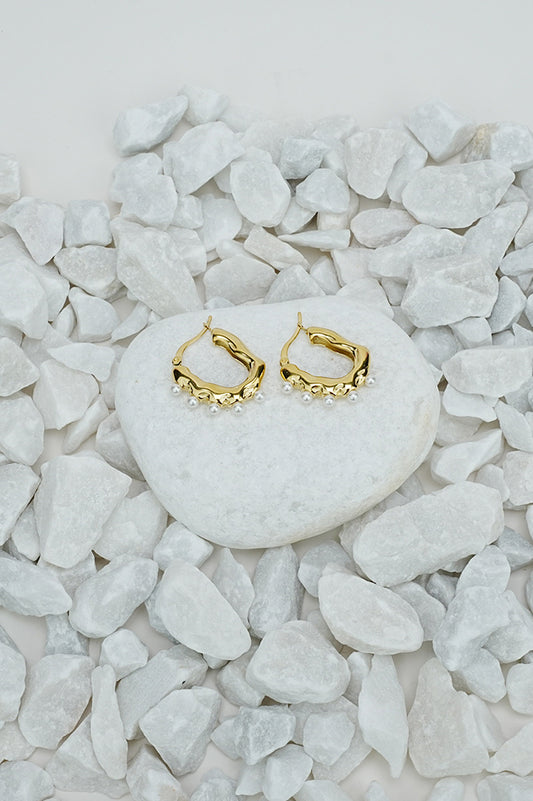 Hammered oval gold hoop earring waterproof stainless steel, Future Style 