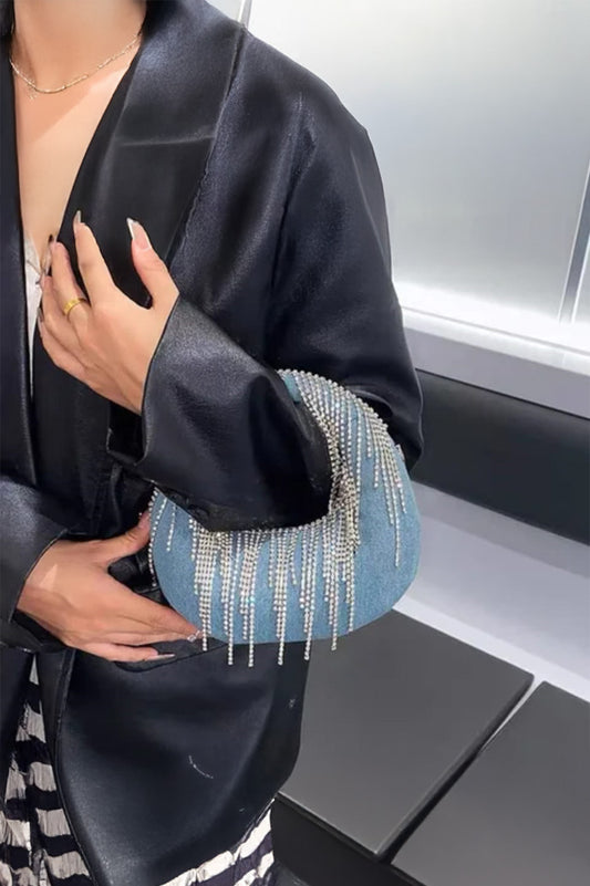 JW PEI denim bag with silver hardware and top handle, Future Style Pakistan