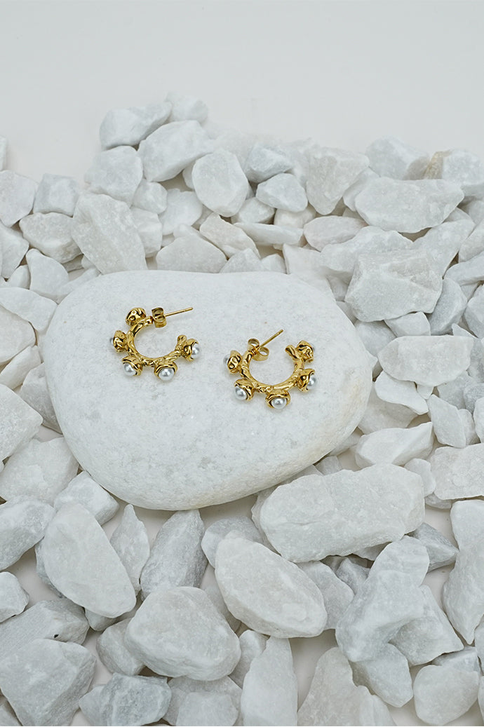 penta pearl hoop earrings in water-resistant stainless steel, Future Style Pakistan