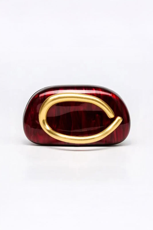 Zara style Red acrylic clutch bag with chain crossbody strap, Future Style Pakistan