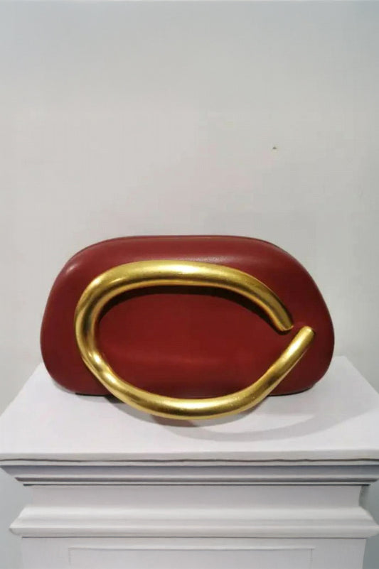 Zara style Red evening clutch bag in PU leather with chain crossbody strap, Future Style Pakistan