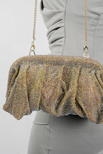 Shimmer Benedetta clutch bag with matching chain, front view