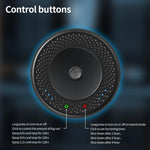 Top view of car aroma diffuser with power and timer buttons and spray mode lights