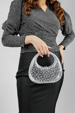 Full outfit view with a clear clutch bag held in front, Future Style Pakistan