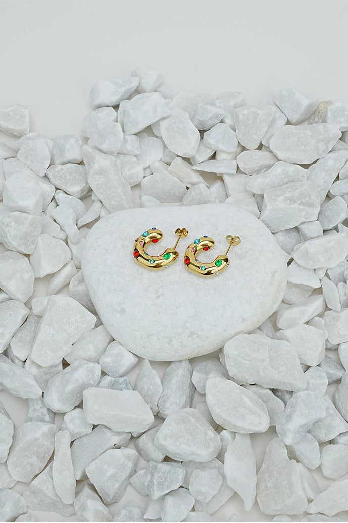 Coloured stone half hoop earrings by Future Style