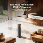 Commercial aroma diffuser releasing mist in a hotel lobby beside a marble counter