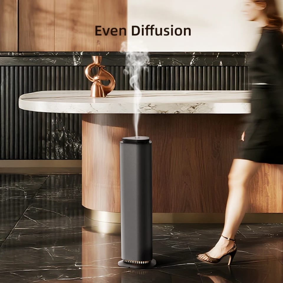 Black commercial aroma diffuser tower with a lit base ring, Future Life Style Pakistan