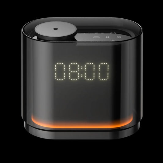 Black digital clock aroma diffuser with warm amber base light, Future Life Style Pakistan