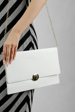 White Envelope Bag for women held in hand with a gold chain