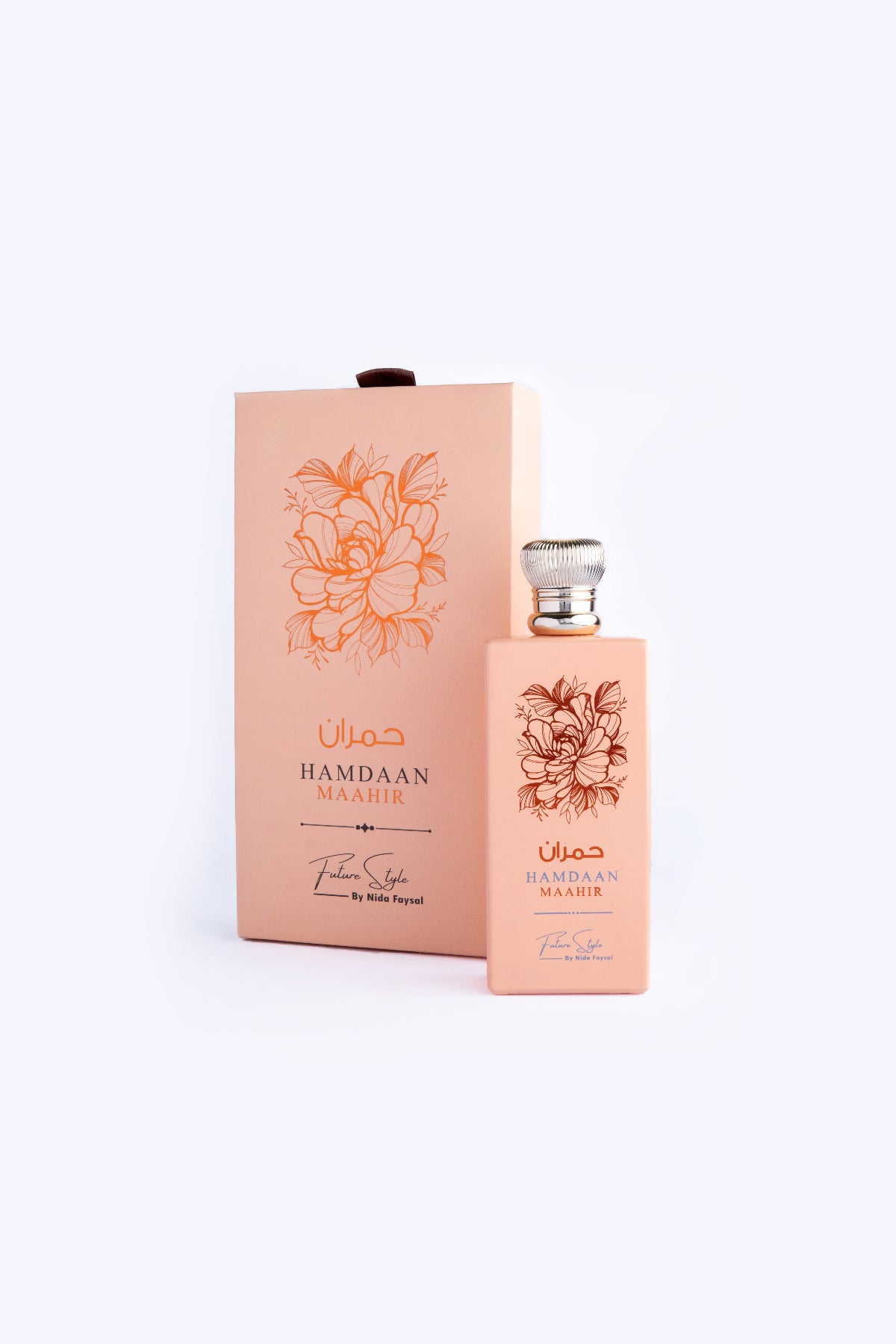 Hamdaan Maahir Fresh perfume for men in Pakistan by Future Style, peach bottle with gift box