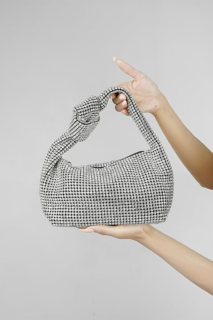 Hubo silver sparkling clutch, side product view