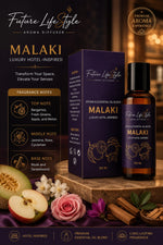Malaki hotel-inspired aroma oil 100ml bottle and box with fragrance notes, Future Life Style Pakistan
