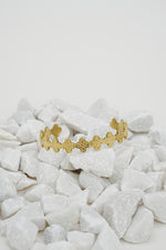 Gold open glazed bangle for women with scalloped design