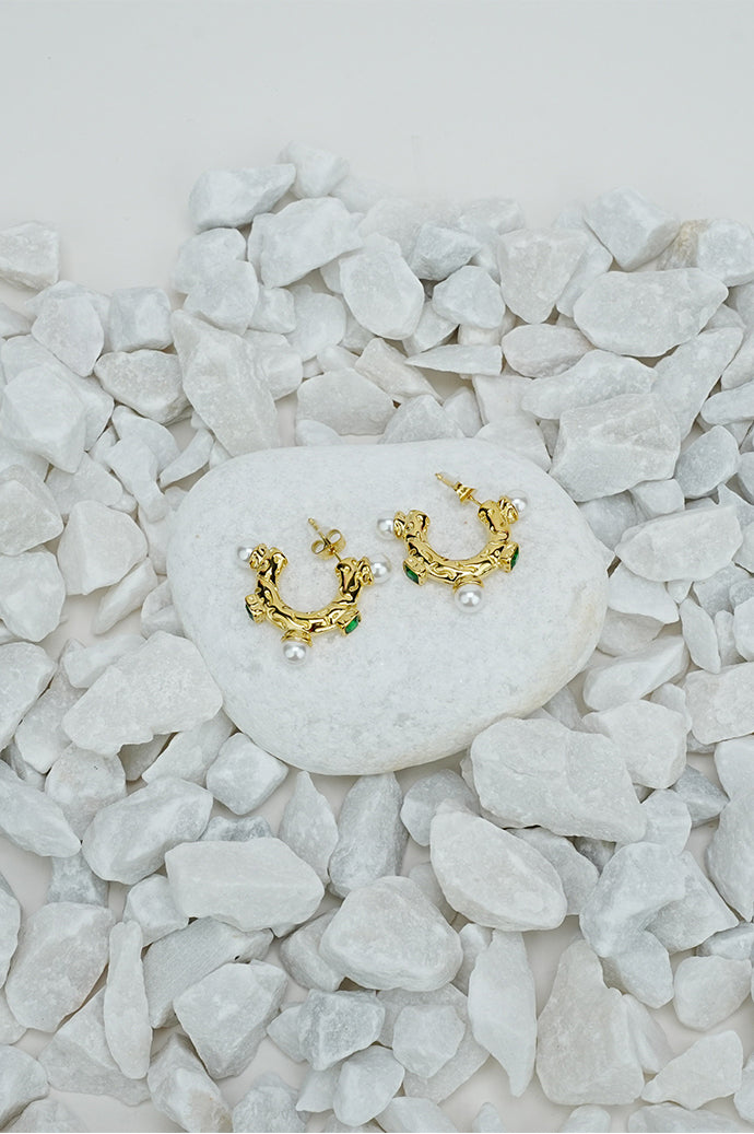 Pearl and green hoop earrings for women by Future Style