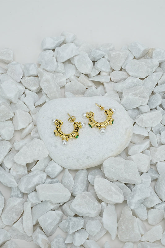 Pearl and green hoop earrings for women by Future Style