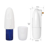 White plug-in aroma diffuser with blue bottle, cover and size 214.2 mm by 65.4 mm