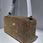 Wang Large gold sparkling rectangle bag with clear strap, product view